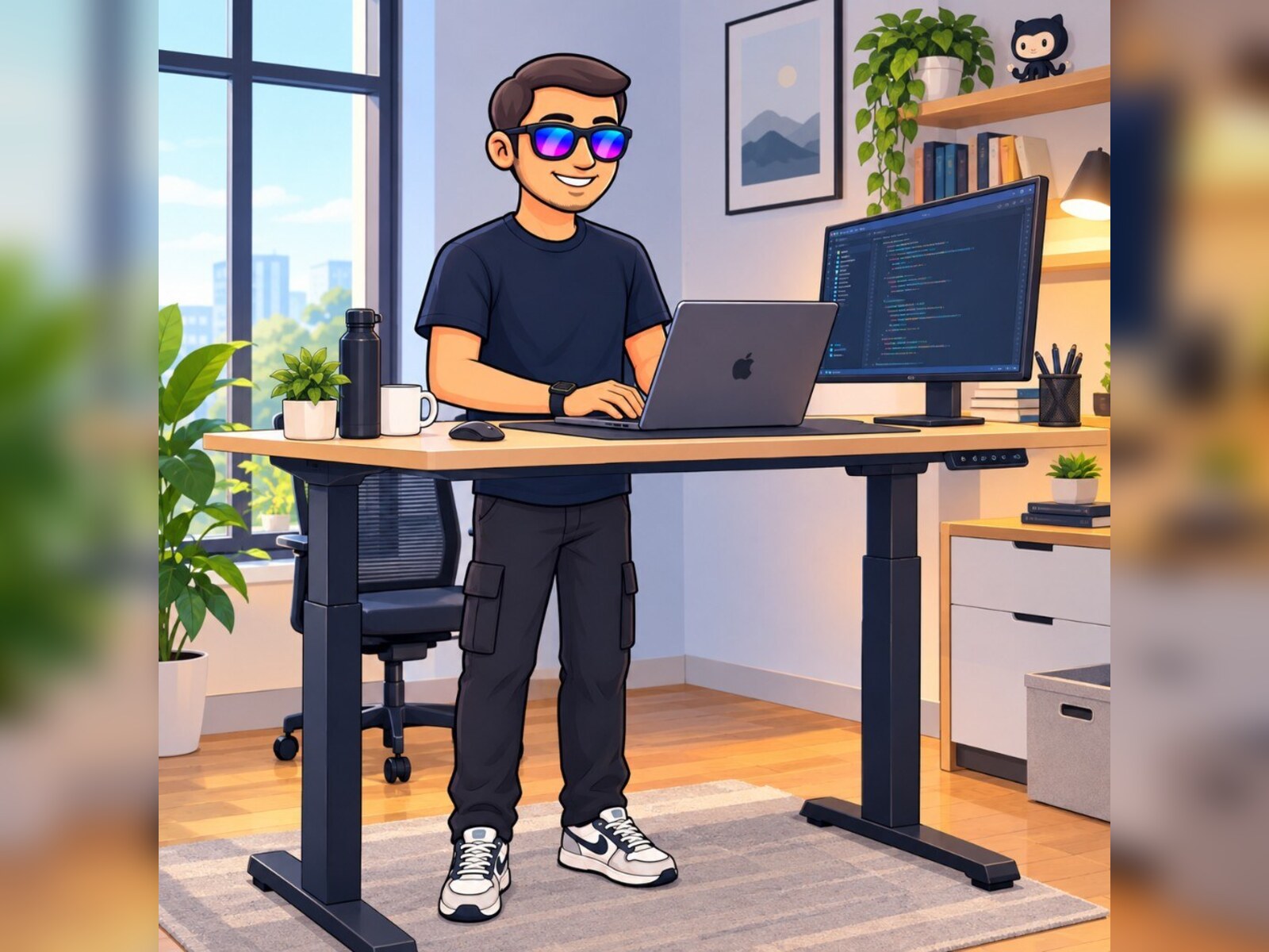 Hamidul standing at a desk building product systems