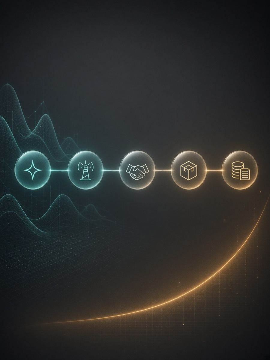 What I learned from a business awareness course Abstract glowing five-stage business pipeline on a dark tech background